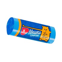 Мешки для мусора 20 л, синие, в рулоне 30 шт., ПНД, 8 мкм, 500х400 мм, Comfort, М0017 (МН 20-30с) в Кисловодске