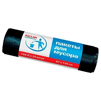 Мешки для мусора 160 л, черные, в рулоне 20 шт., ПВД, 30 мкм, 1200х870 мм, PACLAN Professional, 604082 в Кисловодске