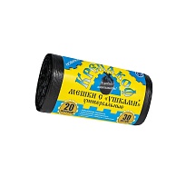 Мешки для мусора 20 л, с ушками, черные, в рулоне 30 шт., ПНД, 10 мкм, 550х440 мм, Крепакоф, 4607075710405 в Кисловодске