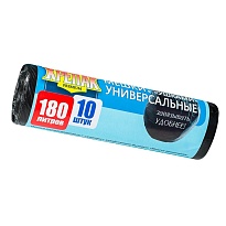 Мешки для мусора 180 л, с ушками, черные, в рулоне 10 шт., ПНД, 20 мкм, 1150х800 мм, Крепак, 4607075710498 в Кисловодске