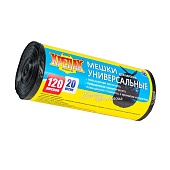 Мешки для мусора 120 л, черные, в рулоне 20 шт., ПНД, 15 мкм, 1100х700 мм, Крепак, 4607075710207