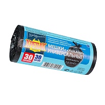 Мешки для мусора 30 л, с ушками, черные, в рулоне 30 шт., ПНД, 9 мкм, 600х500 мм, Крепак, 4607075710450 в Кисловодске Мешки для мусора 30 л, с ушками, черные, в рулоне 30 шт., ПНД, 9 мкм, 600х500 мм, Крепак, 4607075710450 в Кисловодске