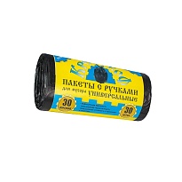 Мешки для мусора 30 л, с ручками, черные, в рулоне 30 шт., ПНД, 9 мкм, 620х480 мм, Крепакоф, 4607075710665 в Кисловодске Мешки для мусора 30 л, с ручками, черные, в рулоне 30 шт., ПНД, 9 мкм, 620х480 мм, Крепакоф, 4607075710665 в Кисловодске