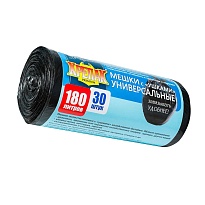 Мешки для мусора 180 л, с ушками, черные, в рулоне 30 шт., ПНД, 20 мкм, 1150х800 мм, Крепак, 4607075710399 в Кисловодске