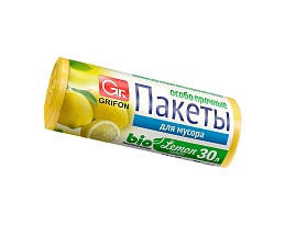 Мешки для мусора 30 л, ароматизированные, Лимон, желтые, в рулоне 20 шт., ПНД, 9 мкм, 560х530 мм, GRIFON Aroma, 101-020 Li в Кисловодске
