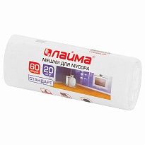 Мешки для мусора 60 л, белые, в рулоне 20 шт., ПНД, 7 мкм, 680х580 мм, LAIMA, 605539 в Кисловодске