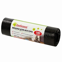 Мешки для мусора 180 л, черные, в рулоне 10 шт., ПВД, 24 мкм, 1060х800 мм, Любаша, 605336 в Кисловодске