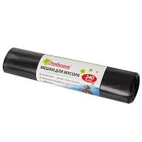 Мешки для мусора 240 л, черные, в рулоне 5 шт., ПВД 30 мкм, 1300х900 мм, Любаша, 605338 в Кисловодске